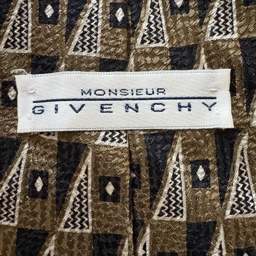 Givenchy Monsieur Mens Brown Black 100% Silk Geometric USA Made Neck‎ Tie
